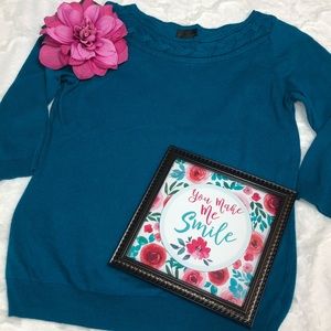Worthington Petite Business Teal Sweater PM